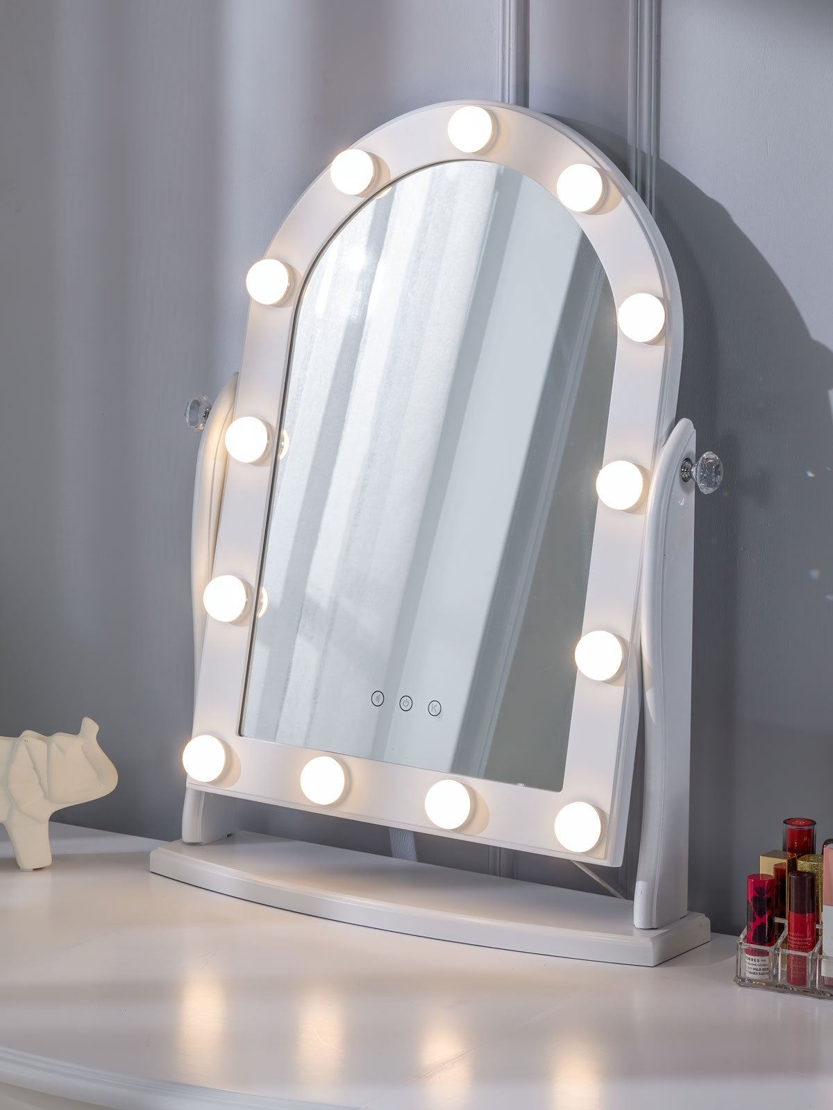 LUXFURNI Hollywood Lighted Vanity Makeup Mirror w/ 13 LED Lights, Touch Control