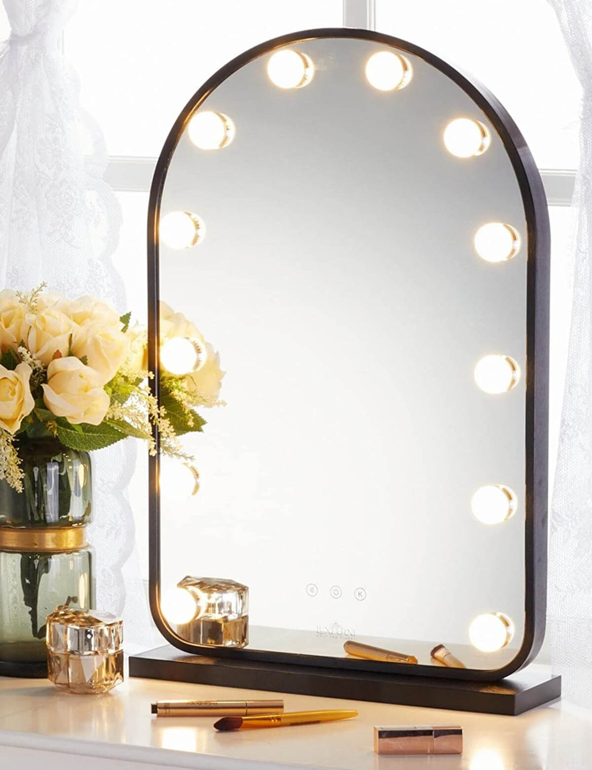 LUXFURNI Vanity Mirror with Makeup Lights, Large Hollywood Light up Mirrors  w/ 18 LED Bulbs for Bedroom Tabletop & Wall Mounted (26Lx21W, White)